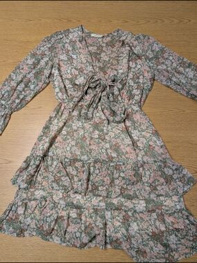 ILLA ILLA Sage Green and Blush Floral Midi Dress